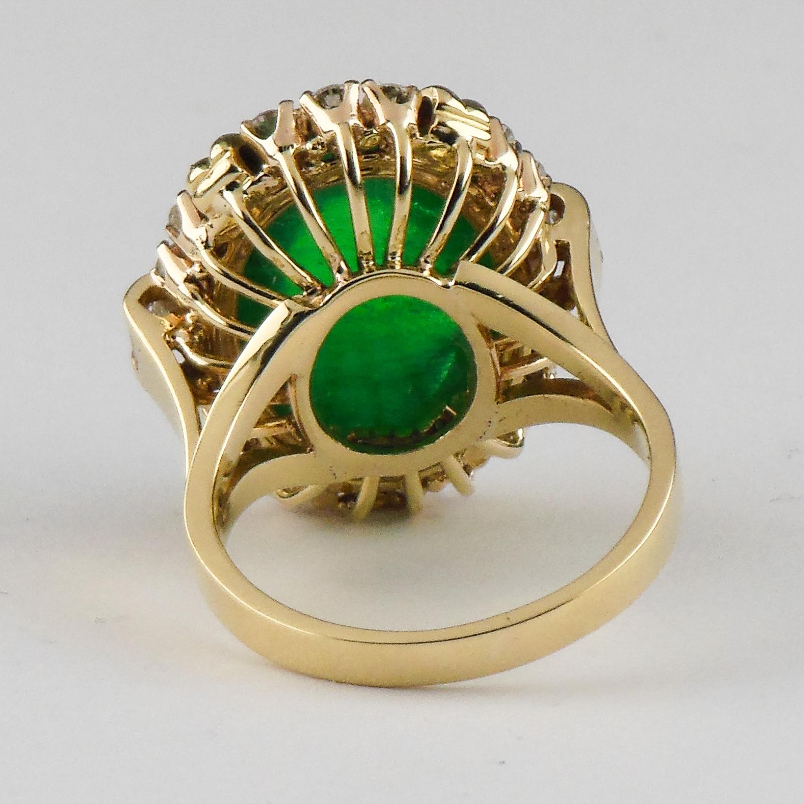 25.82 Carat Colombian Emerald Cabochon Diamond Yellow Gold Cocktail Ring In Excellent Condition In Sherman Oaks, CA