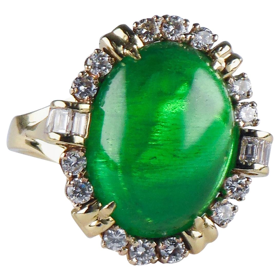 25.82 Carat Colombian Emerald Cabochon Diamond Yellow Gold Cocktail Ring