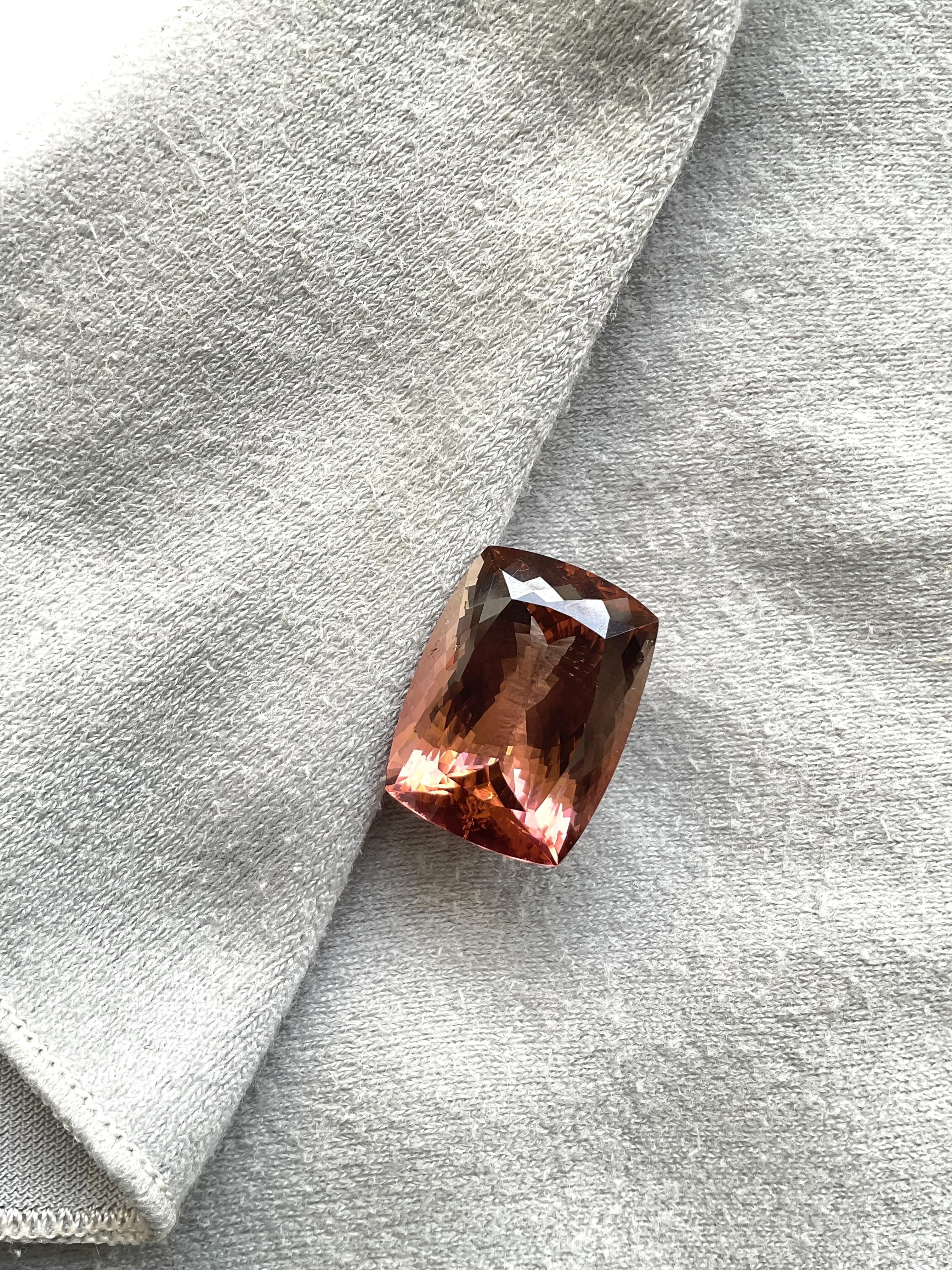 Art Deco 25.82 Carats Peach Pink Tourmaline Cushion Faceted Cut Stone Natural Gemstone For Sale