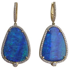 25.86 Carat Opal, Diamond and 18 Karat Gold Earrings