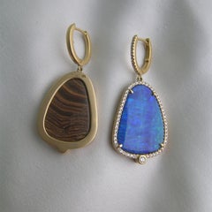 25.86 Carat Opal, Diamond and 18 Karat Gold Earrings