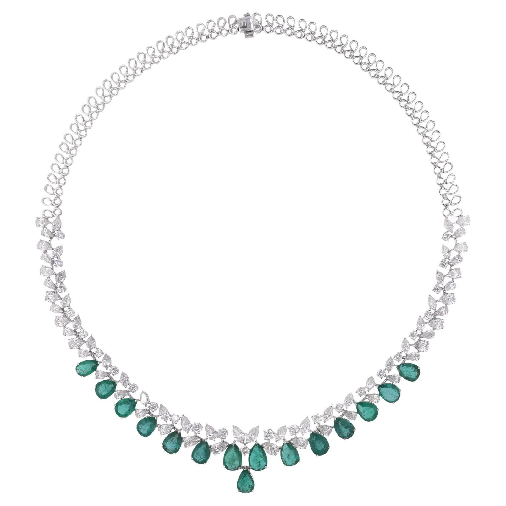 25,87 TCW Sambia Birne Smaragd Diamant Choker Halskette 14k Weißgold Schmuck