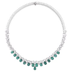 25,87 TCW Zambian Pear Emerald Diamond Choker Necklace Gioielli in oro bianco 14k 25,87 TCW Zambian Pear Emerald Diamond Choker Necklace Gioielli in oro bianco 14k