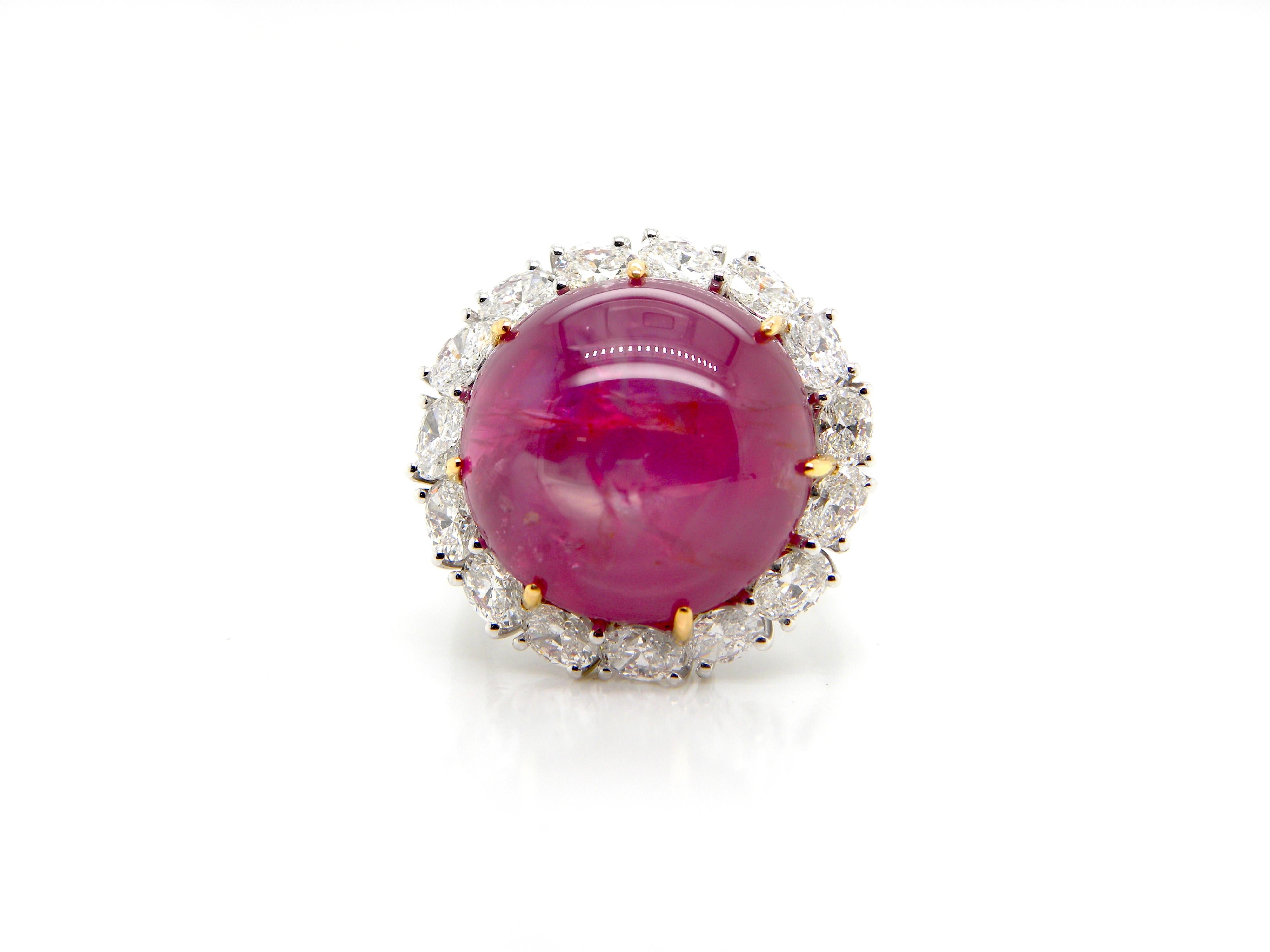 Contemporary 25.89 Carat GRS Certified Unheated Burmese Star Ruby and White Diamond Ring