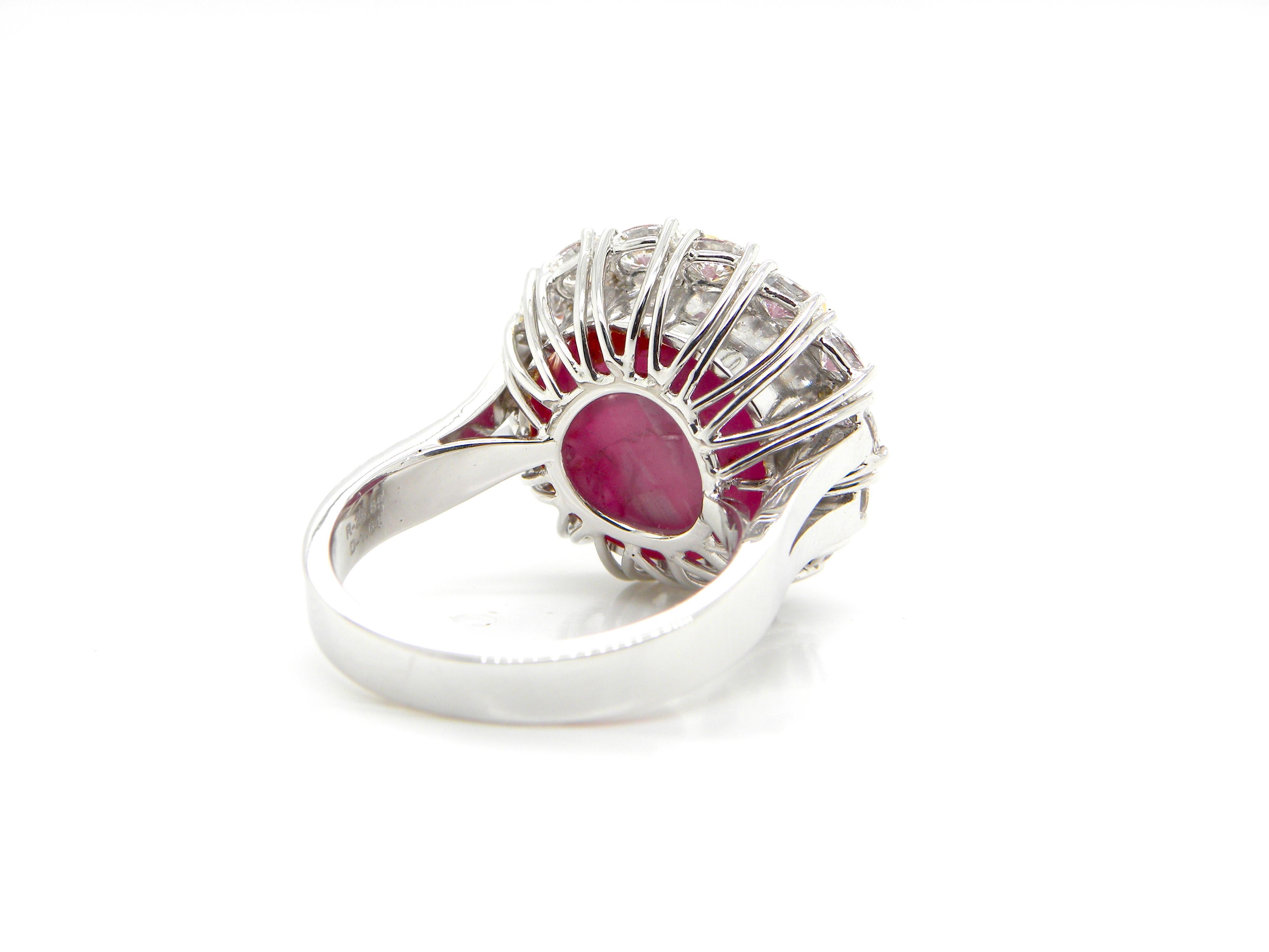 25.89 Carat GRS Certified Unheated Burmese Star Ruby and White Diamond Ring 1