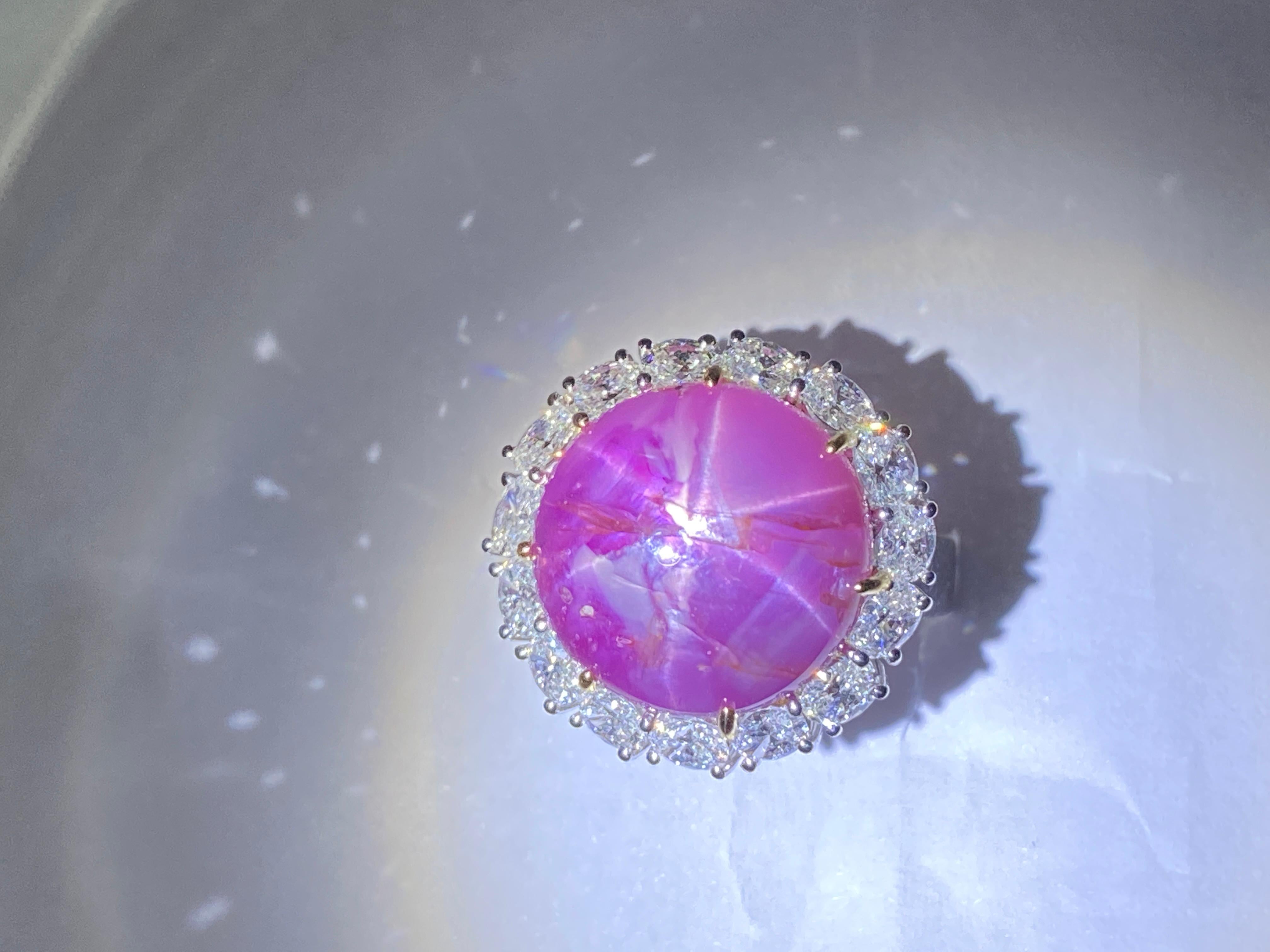25.89 Carat GRS Certified Unheated Burmese Star Ruby and White Diamond Ring 4