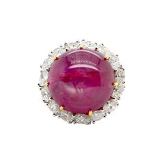 25.89 Carat GRS Certified Unheated Burmese Star Ruby and White Diamond Ring