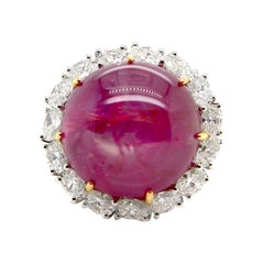 25.89 Carat GRS Certified Unheated Burmese Star Ruby and White Diamond Ring