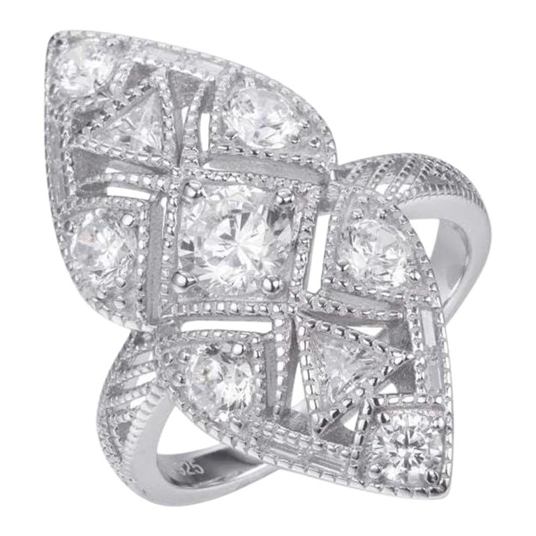 Bague de fiançailles de créateur avec plaque zirconia cubique d'inspiration Art déco de 2,58 carats