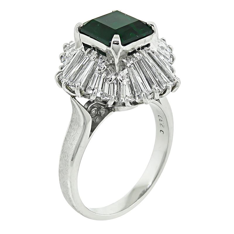 Emerald Cut 2.58ct Emerald 2.30ct Diamond Ring For Sale
