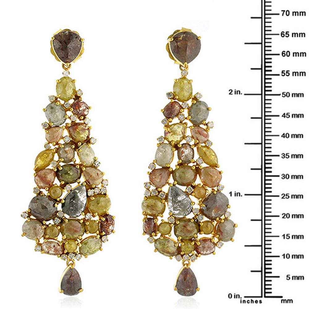 Mixed Cut 25.8ct Muttishaped Ice Diamonds Dangle Earrings Made In 18K Yellow Gold For Sale