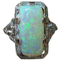 Antique 2.58ct Opal 18K Gold Filigree Ring