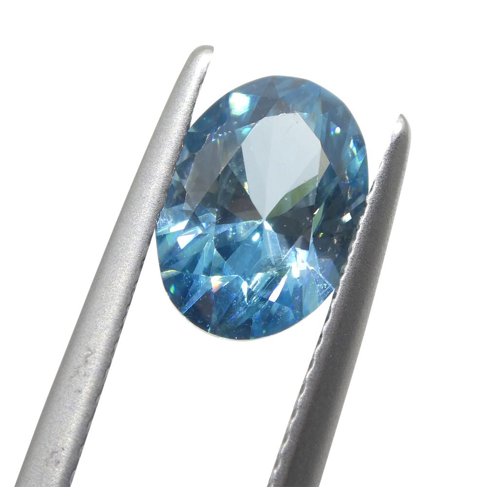 Zircon bleu ovale de 2.58ct taillé en diamant du Cambodge en vente 7