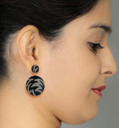 2.58ct Pave Diamond Disc Dangle Earring With Enamel Made In 14k Gold & Silver