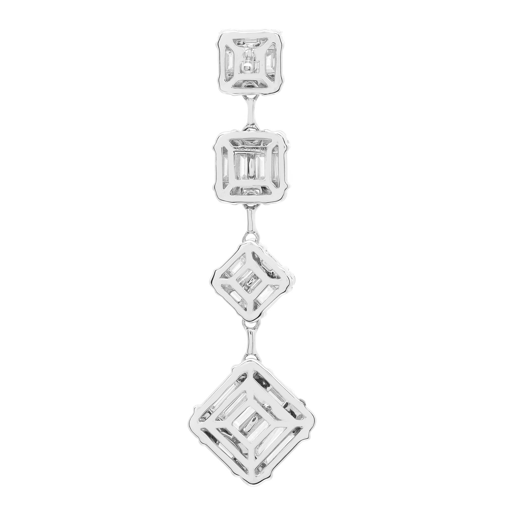Modern 2.58Cttw Baguette and Round Cut Diamond Drop Earrings 18K White Gold For Sale