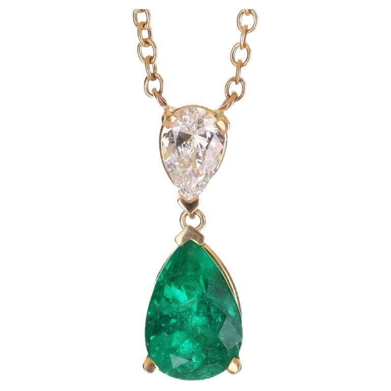 2.58tcw 18K AAA+ Colombian Emerald Pear & Diamond Necklace