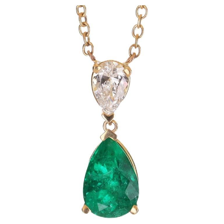 2.58tcw 18K AAA+ Colombian Emerald Pear & Diamond Necklace  For Sale