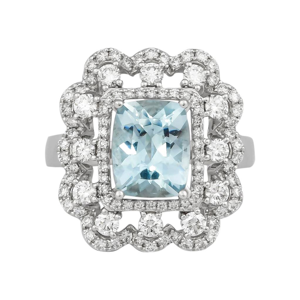 Sunita Nahata Aguamarina 2.59ct. Anillo de fantasía en oro blanco de 18 quilates con diamante.