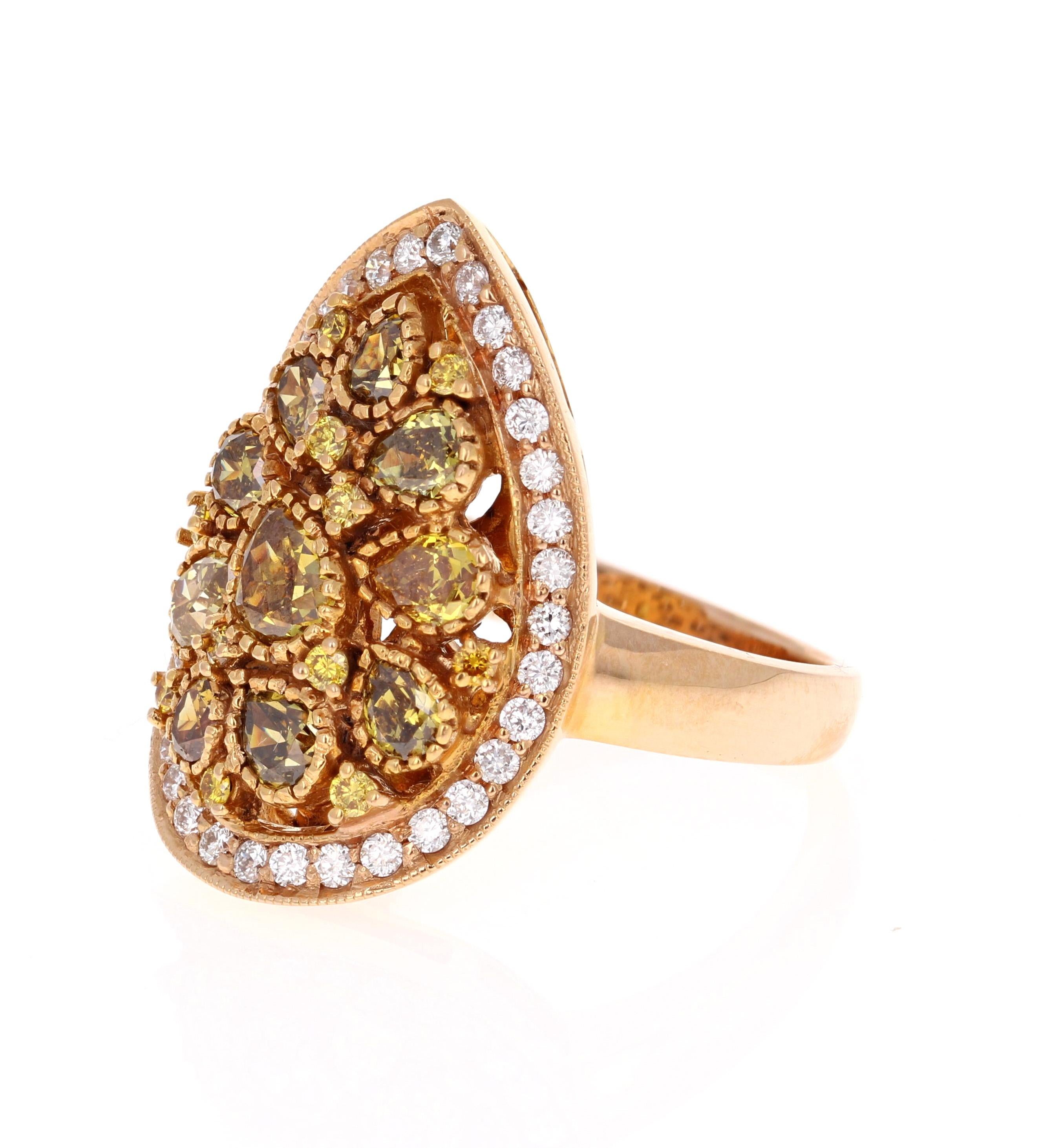 Modern 2.59 Carat Brown Champagne Natural Diamond 18 Karat Rose Gold Cocktail Ring