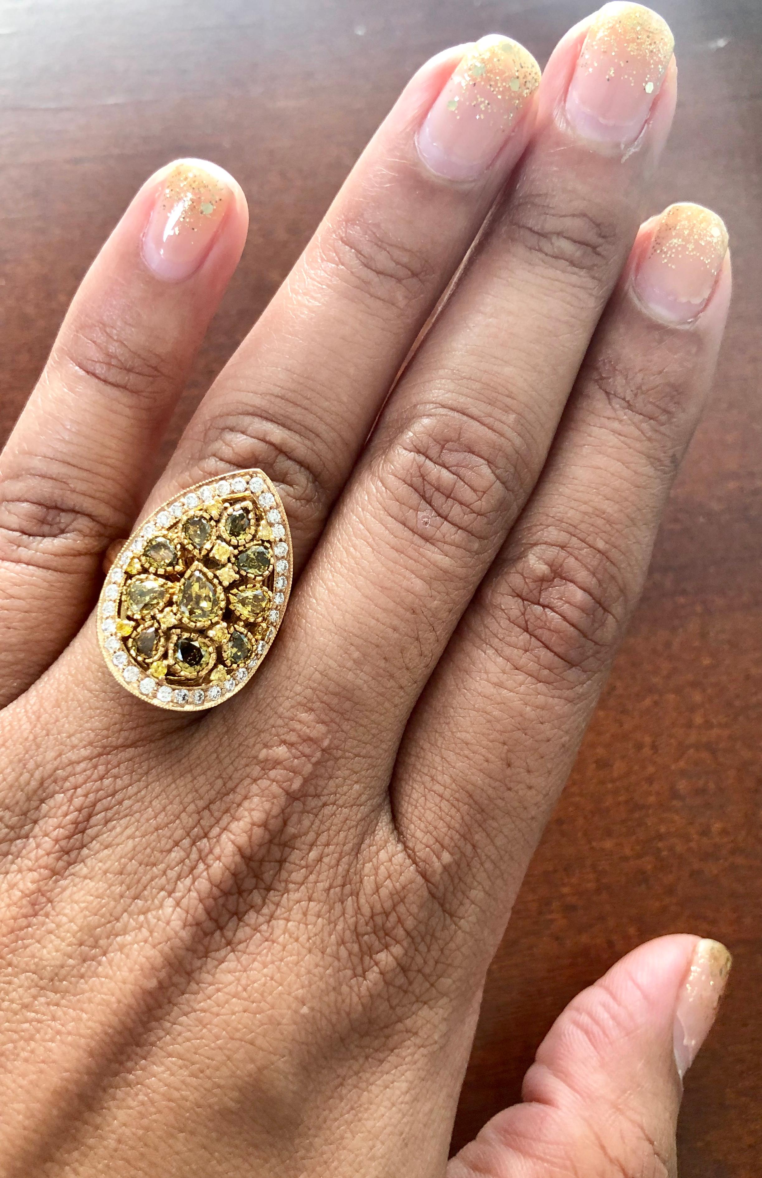 2.59 Carat Brown Champagne Natural Diamond 18 Karat Rose Gold Cocktail Ring In New Condition In Los Angeles, CA