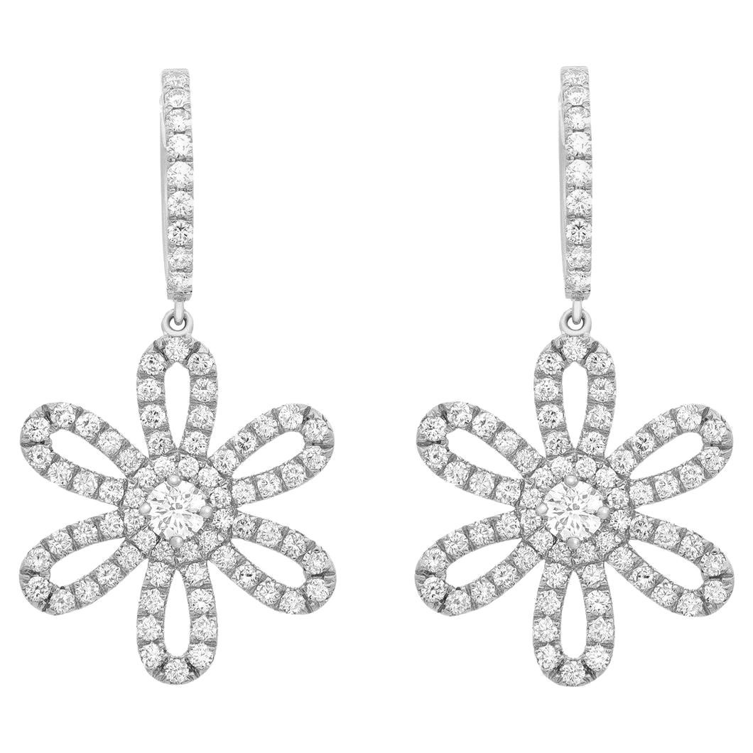 2,59 Karat Diamant Blume Tropfen Ohrringe in 18K Weißgold