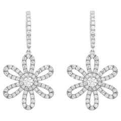 2,59 Karat Diamant Blume Tropfen Ohrringe in 18K Weißgold