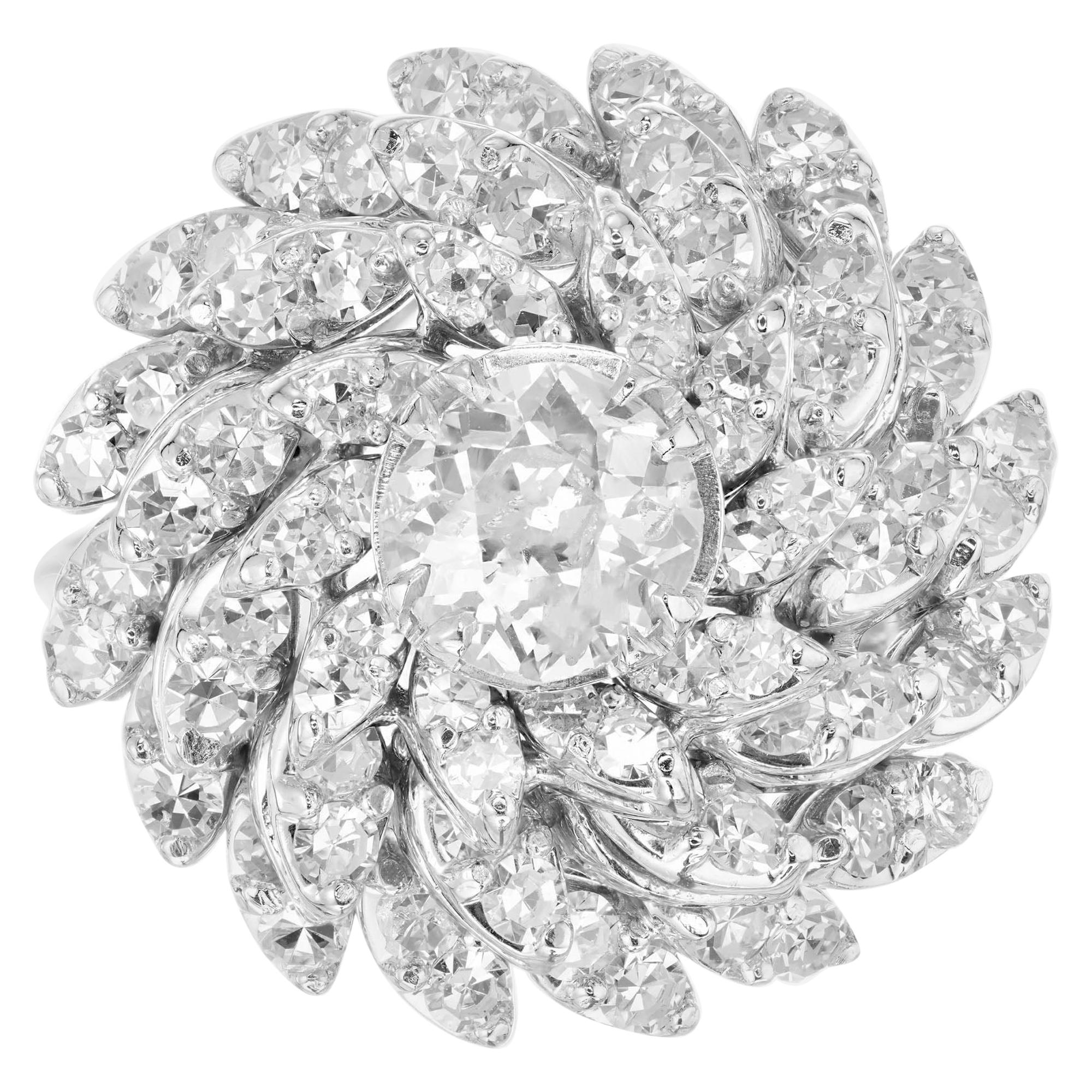 2.59 Carat Diamond Petal White Gold Cocktail Ring For Sale