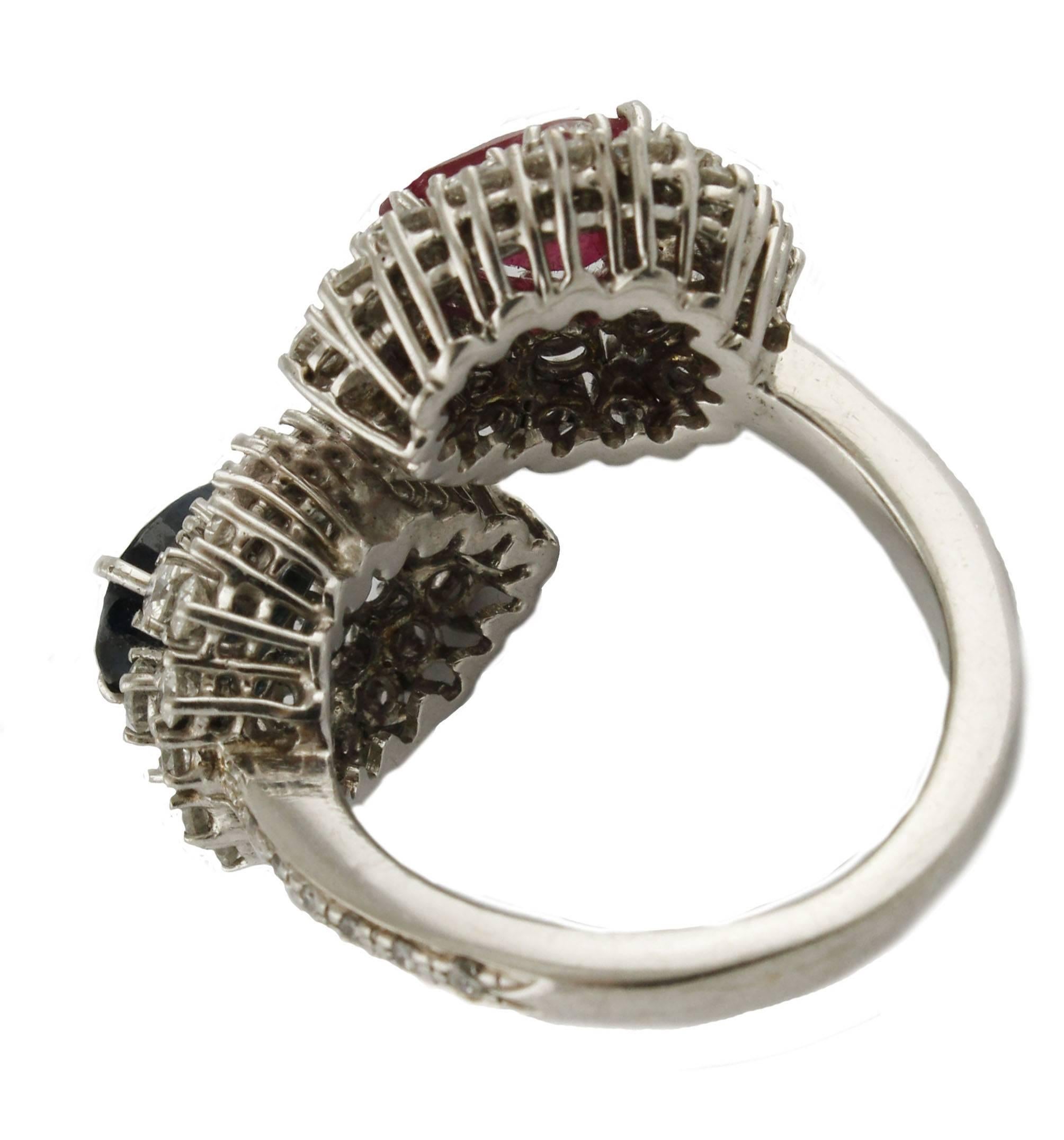 Women's Diamond  Sapphire Ruby 18 kt  White Gold Ring