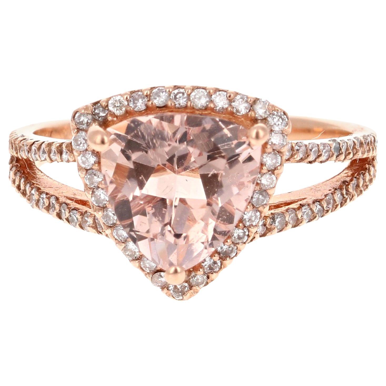 2,59 Karat Morganit Diamant 14 Karat Roségold Cocktail-Ring