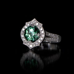 2.59 Carat Namibian Intense Green Tourmaline Cushion Diamond Ring Natalie Barney