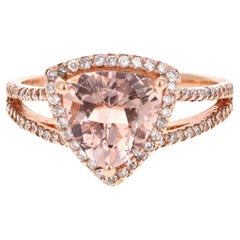 2.59 Carat Natural Morganite Diamond 14 Karat Rose Gold Cocktail Ring