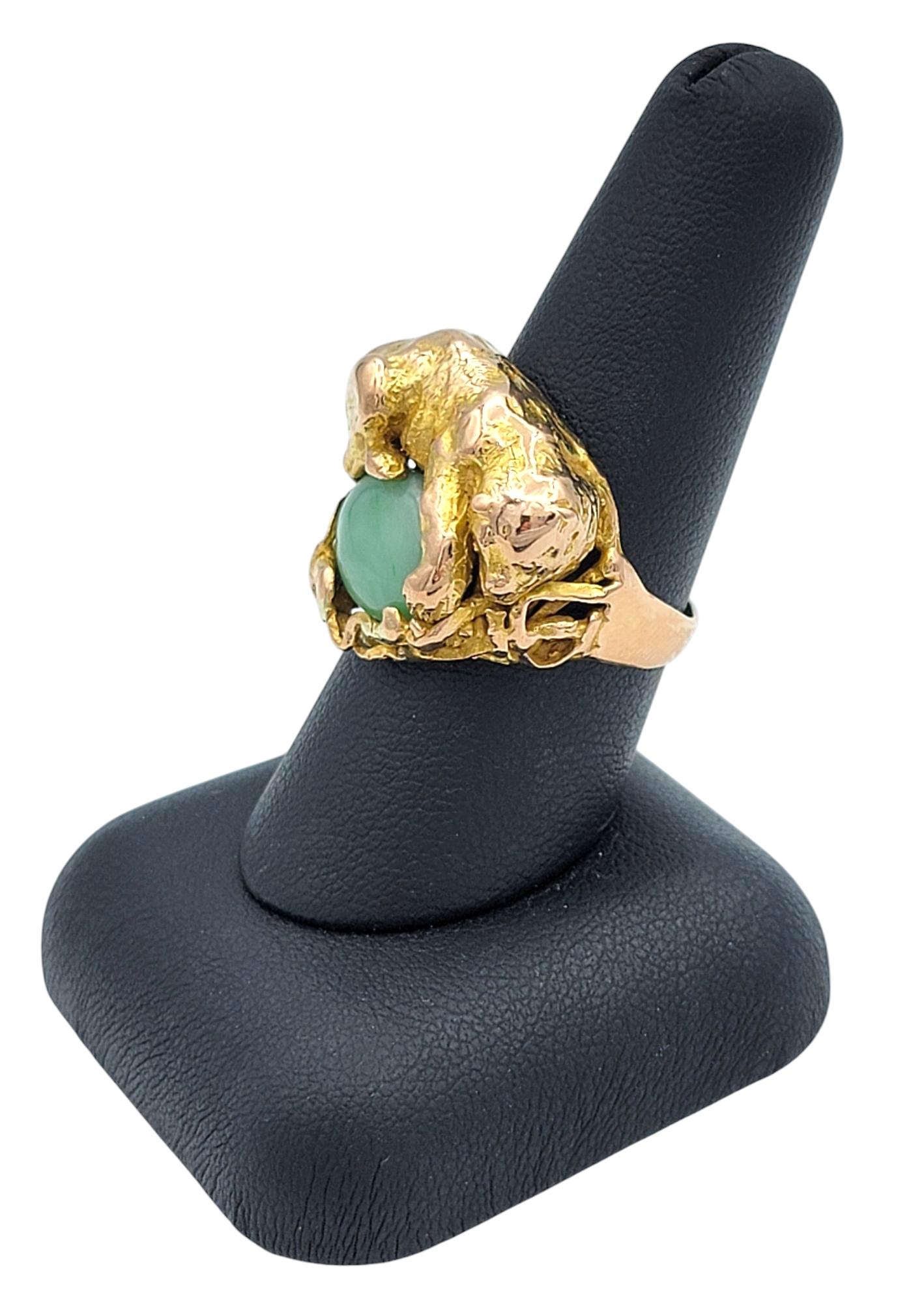 Anello da cocktail con giada taglio ovale e cucciolo di leone da 2,59 carati in oro rosa 14 carati in vendita 4