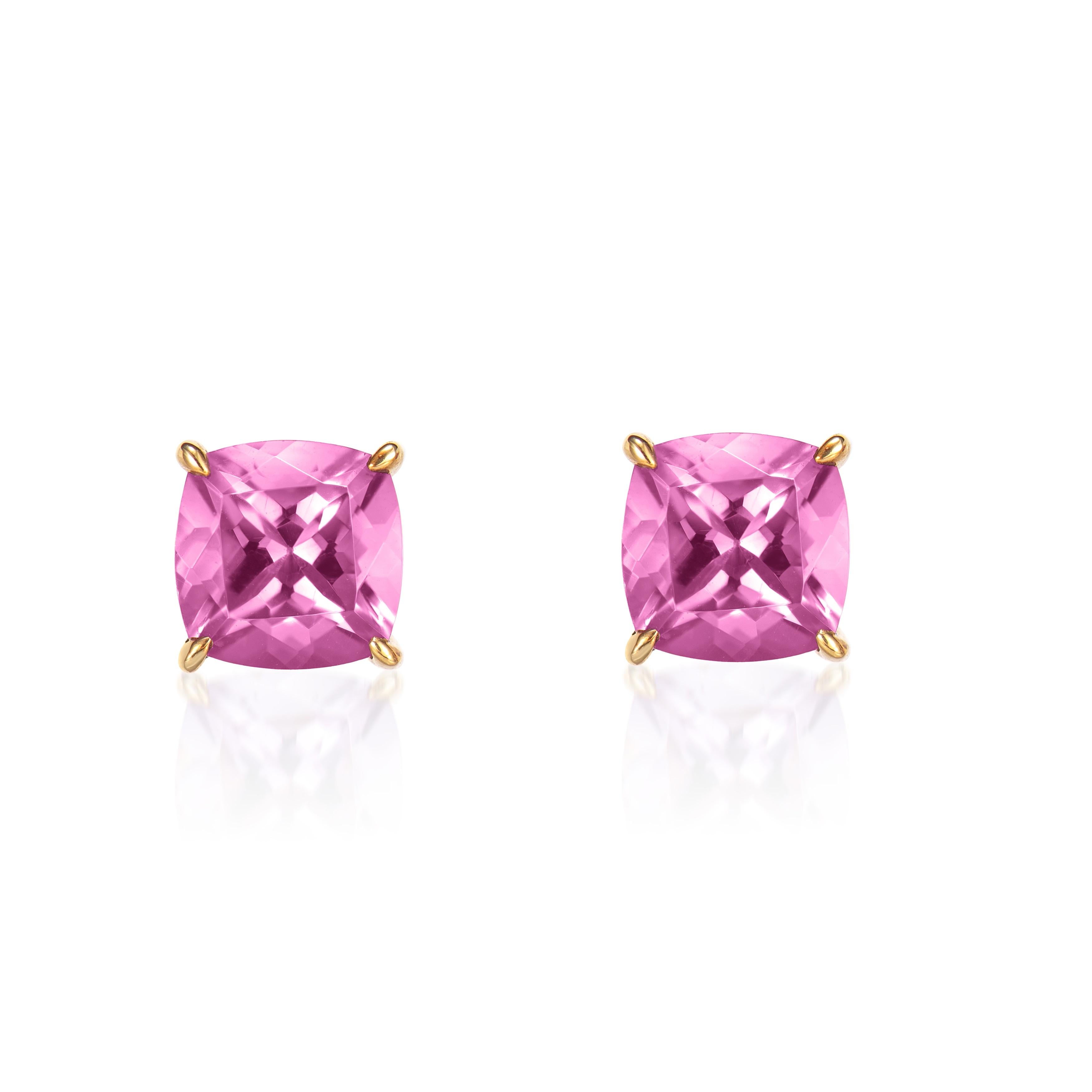 Contemporary 2.59 Carat Rhodolite Stud Earring in 18Karat Yellow Gold. For Sale