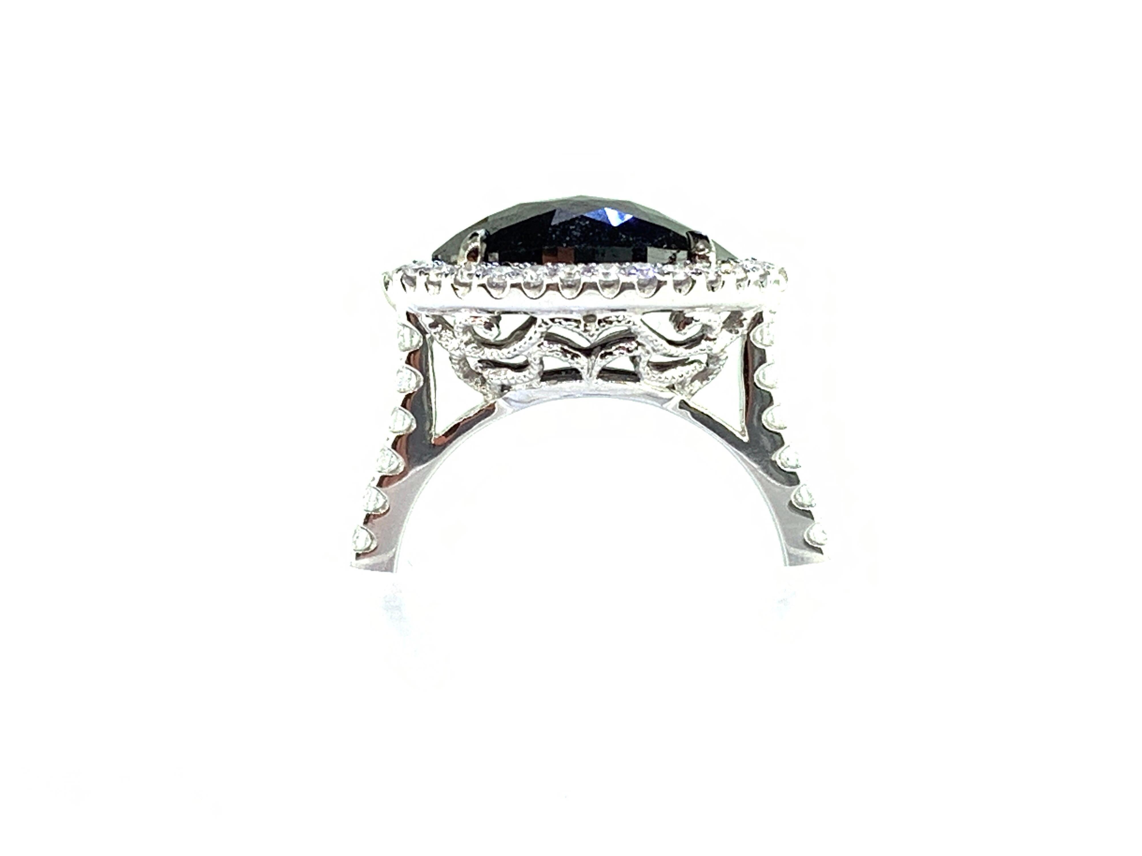 2.59 Carat Rose Cut Black and White Diamond Ring In New Condition In Great Neck, NY