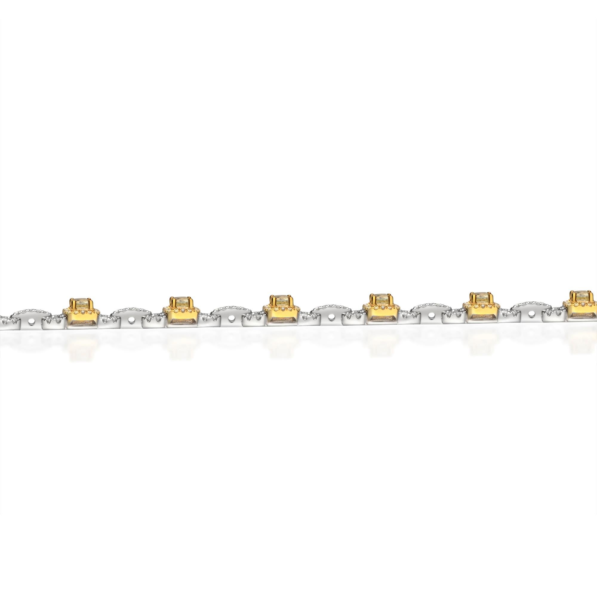 Cushion Cut  Gin & Grace 14K Two Tone Gold Natural Diamond (I1) Bracelet for Women. For Sale