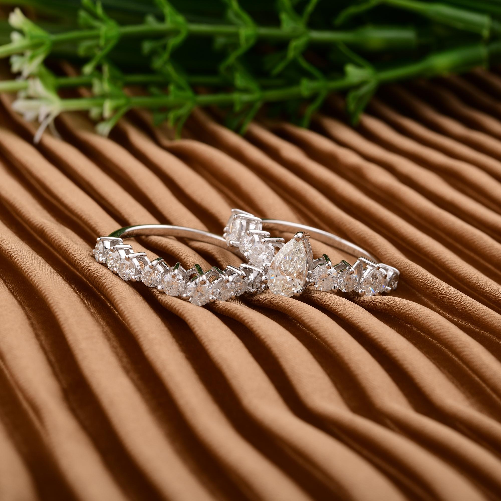 Modern 2.59 Ct. Pear & Round Diamond Wedding Two Rings Set 18 Karat White Gold Jewelry For Sale