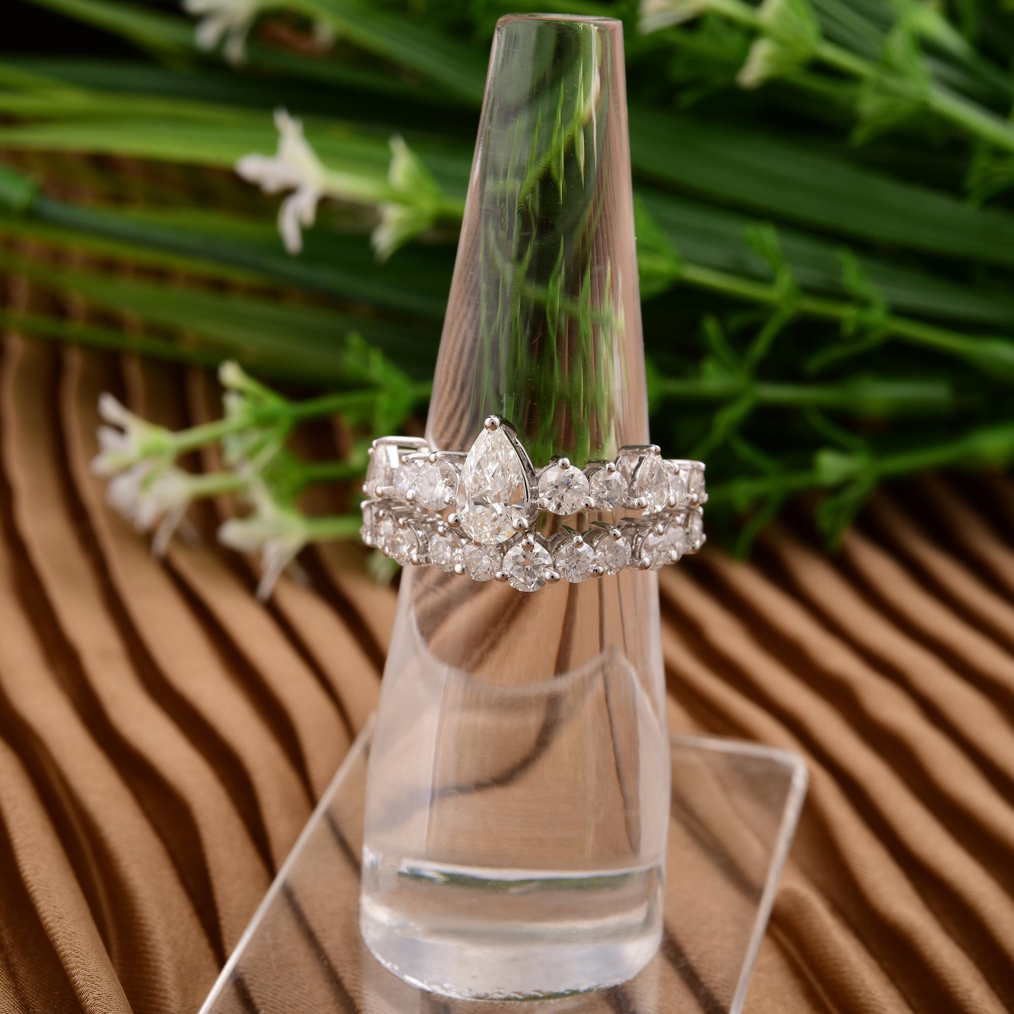 Women's 2.59 Ct. Pear & Round Diamond Wedding Two Rings Set 18 Karat White Gold Jewelry For Sale