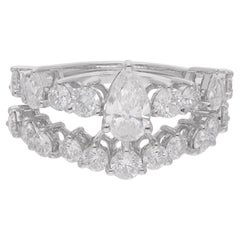 2,59 Ct. Perlen- und runder Diamant-Hochzeitsschmuck aus 18 Karat Weißgold mit zwei Ringen