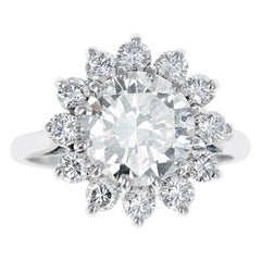 2.59 Ct VVS2 Round Diamond Ring Accented with Diamonds, Platinum