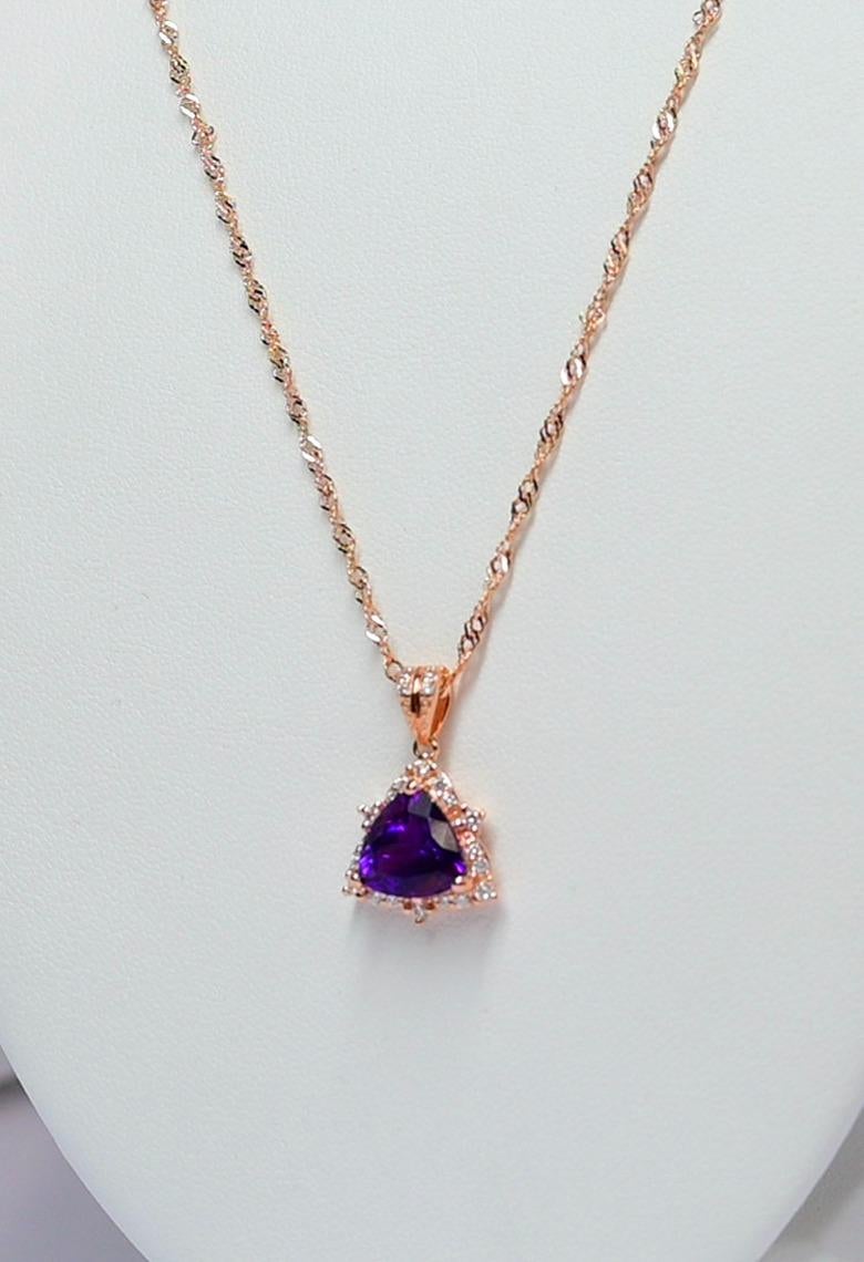 Trillion Cut 2.590 cts Trillion shape Amethyst 18K ROSE GOLD PLATED OVER 925 SILVER For Sale