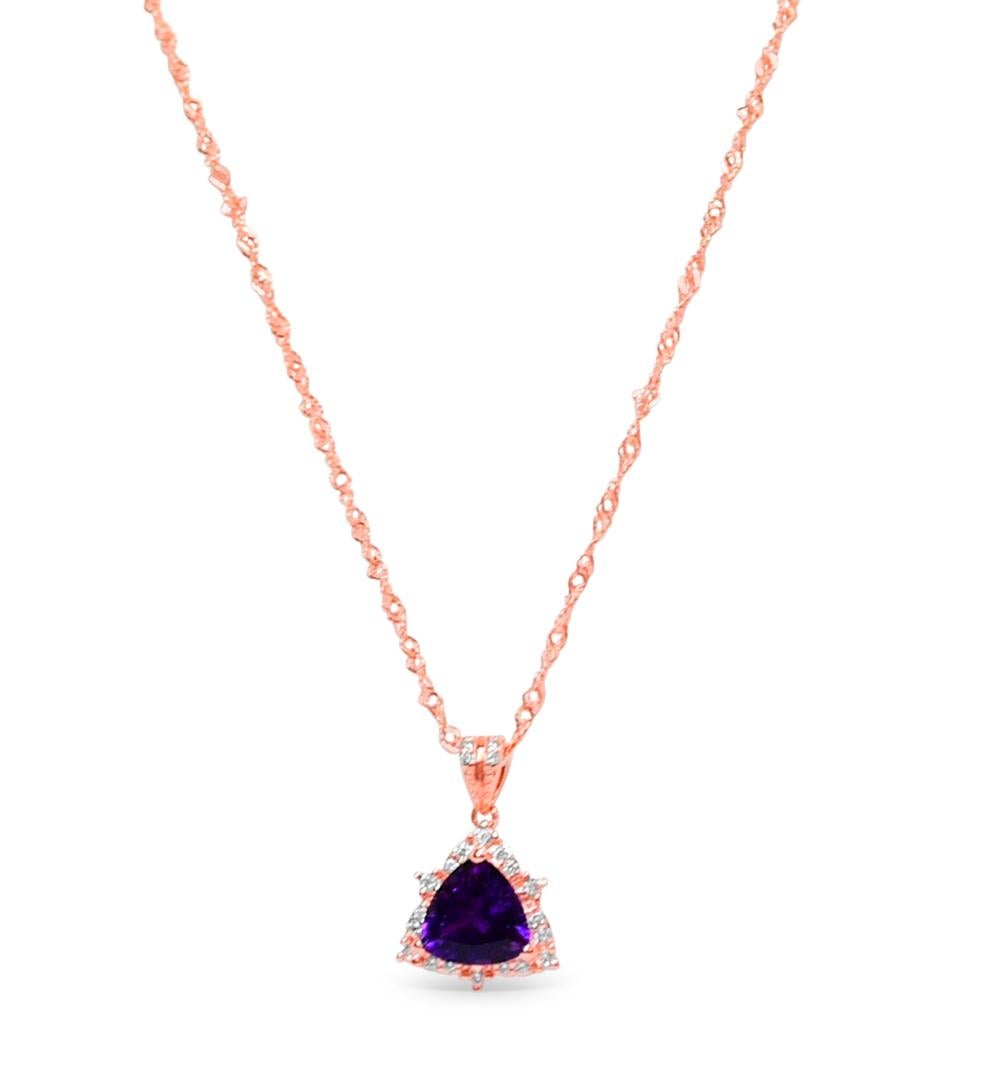 Art Deco 2.590 cts Trillion shape Amethyst 18K ROSE GOLD PLATED OVER 925 SILVER For Sale