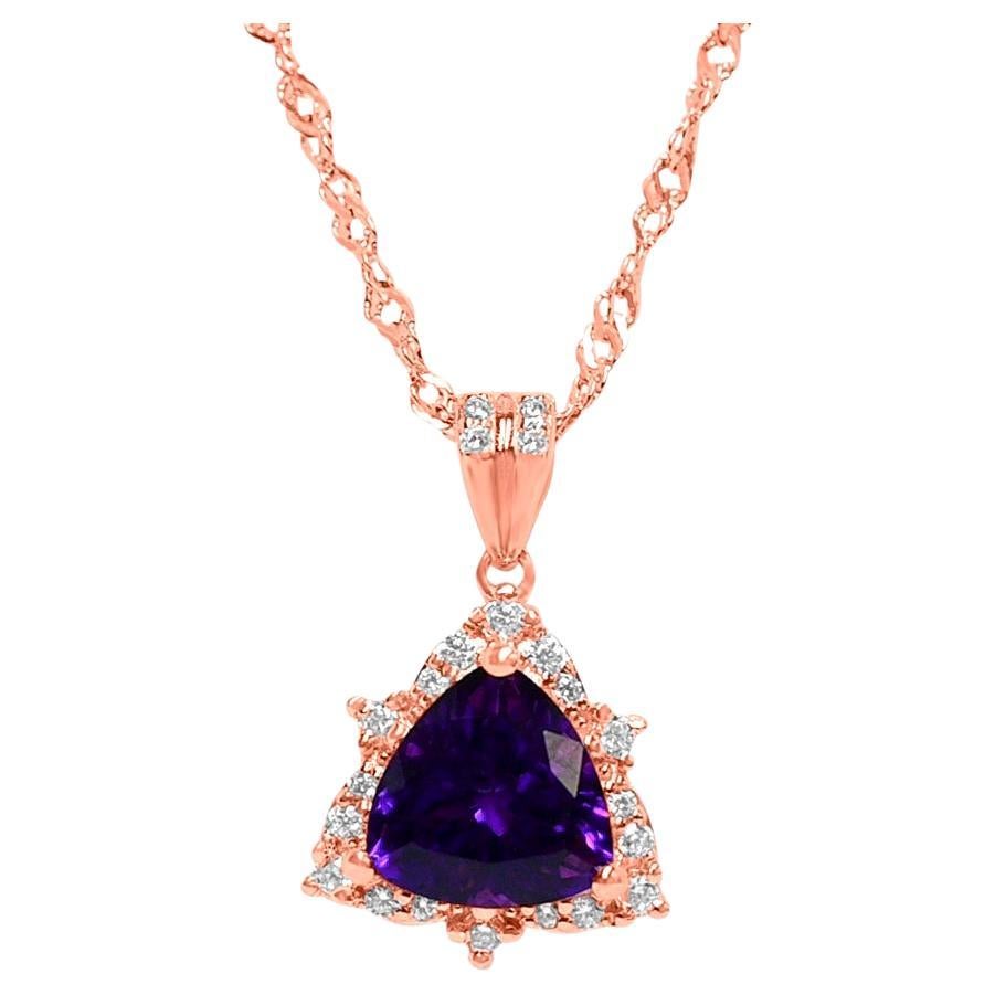 2.590 cts Trillion shape Amethyst 18K ROSE GOLD PLATED OVER 925 SILVER For Sale