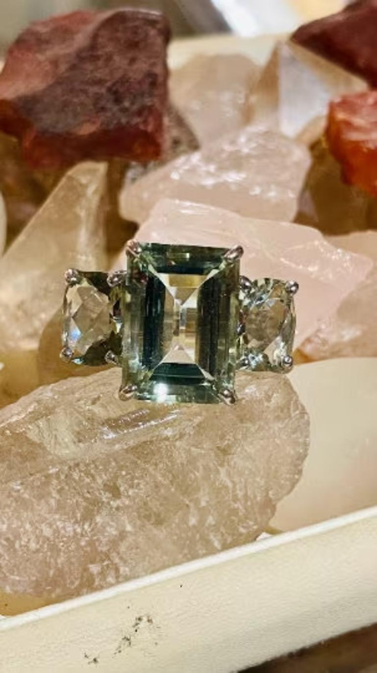 En vente :  Bague à trois pierres d'améthyste verte 25,90 carats en argent sterling 925, cadeau pour femmes 3