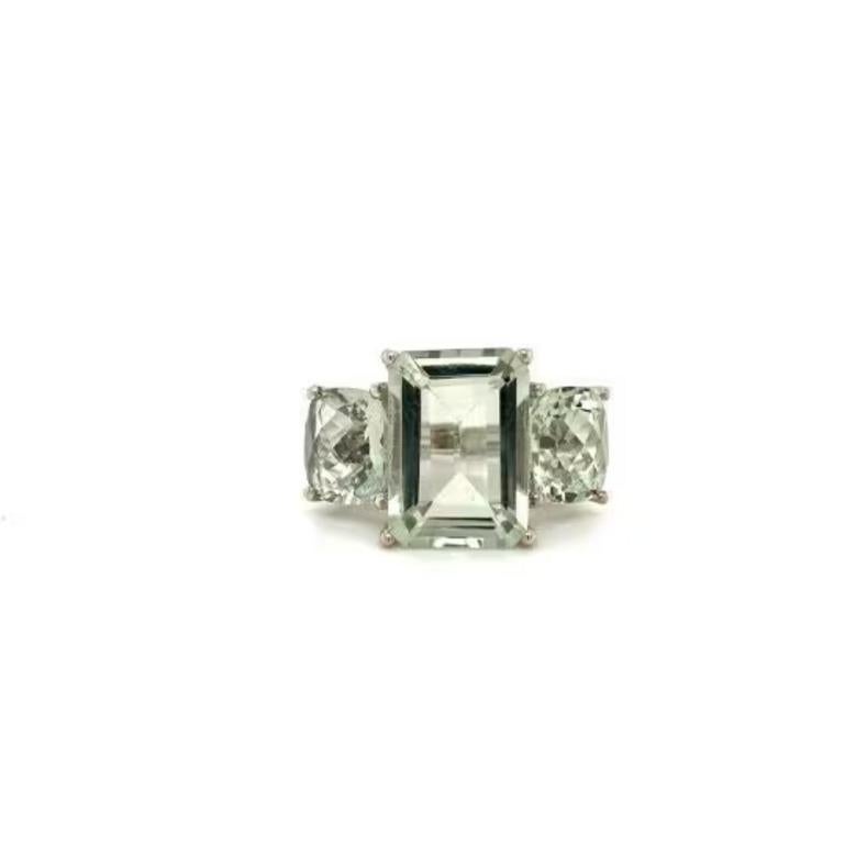 For Sale:  25.90 CTW Green Amethyst Three Stone Ring in 925 Sterling Silver, Gift For Women 4