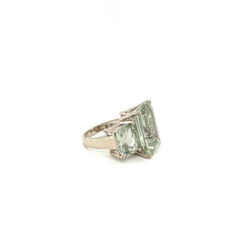For Sale:  25.90 CTW Green Amethyst Three Stone Ring in 925 Sterling Silver, Gift For Women 5