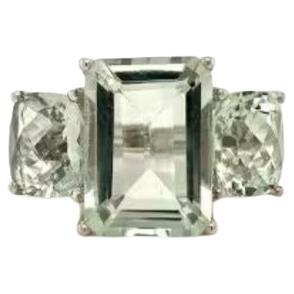 For Sale:  25.90 CTW Green Amethyst Three Stone Ring in 925 Sterling Silver, Gift For Women