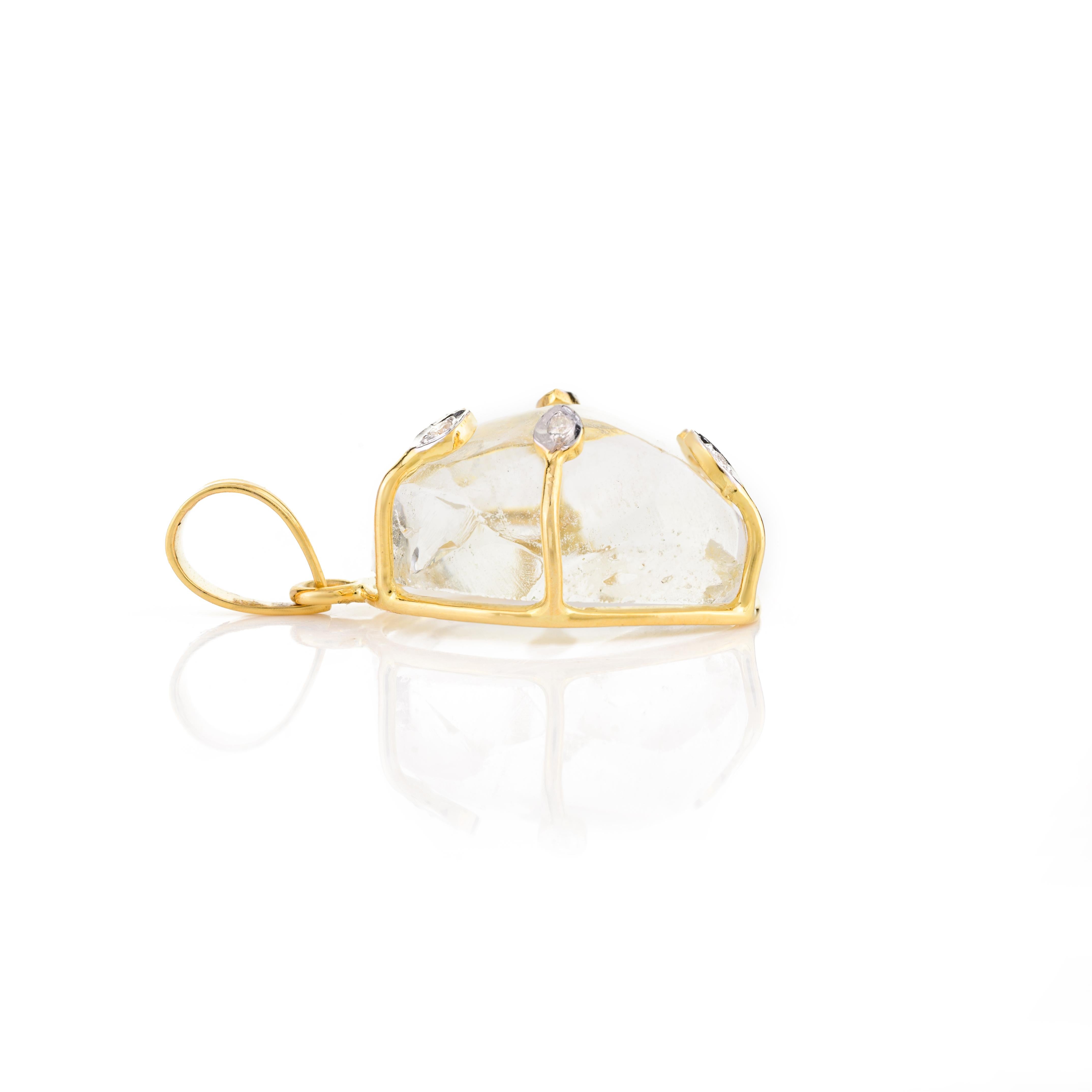Pendentif en or jaune massif 14 carats avec diamants et cristal de 25,92 carats de taille inégalée Neuf - En vente à New York, NY
