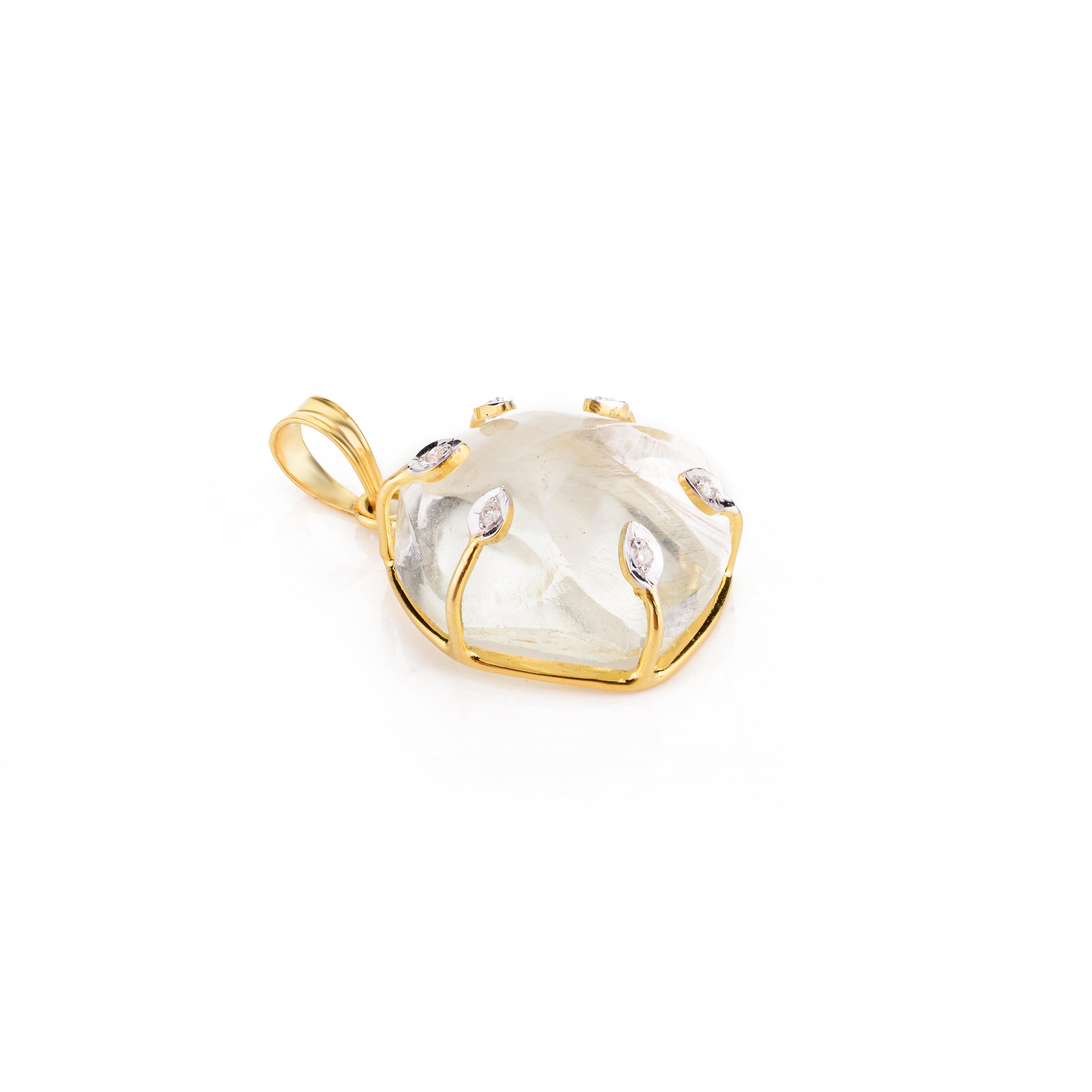 Pendentif en or jaune massif 14 carats avec diamants et cristal de 25,92 carats de taille inégalée en vente 1