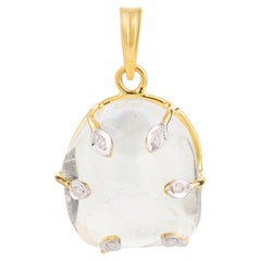 25,92 Karat riesiger Uneven Cut-Kristall- und Diamant-Anhänger aus 14k massivem Gelbgold