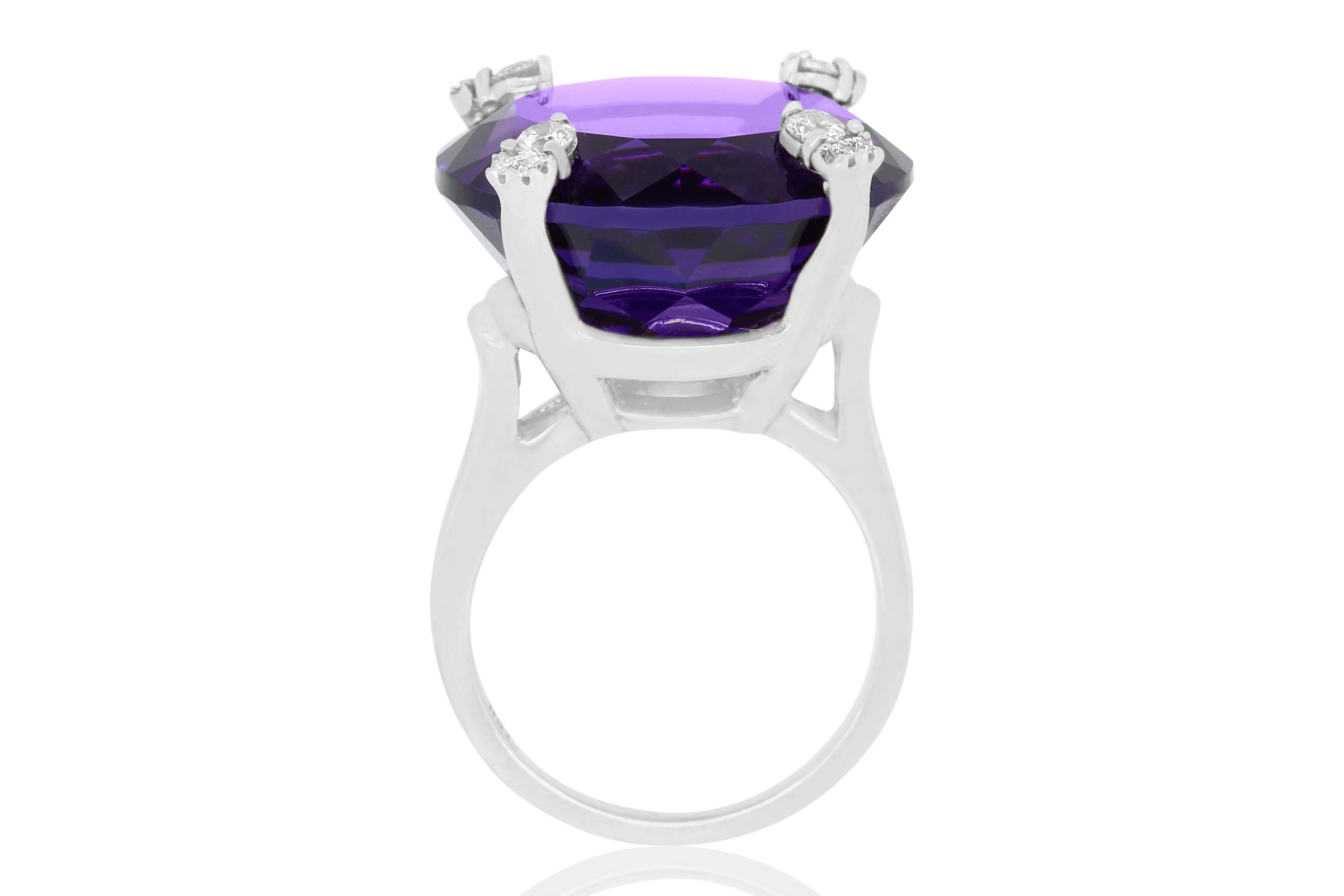 Contemporary 25.93 Carat Round Amethyst and Diamond Ring